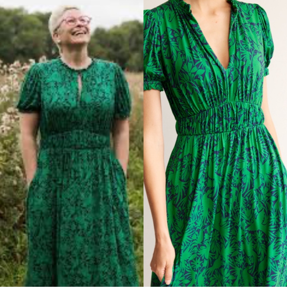 Boden Rosanna Jersey Midi Tea Dress In Green Tambourine Ottomi Size 12R